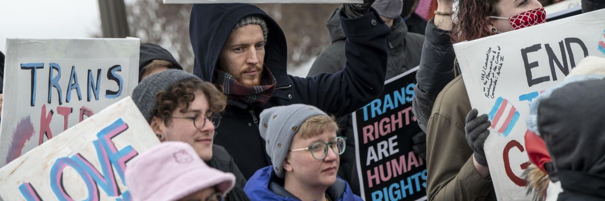 Supporters of transgender youth held a protest in St. Paul, Minnesota on March 6, 2022.​