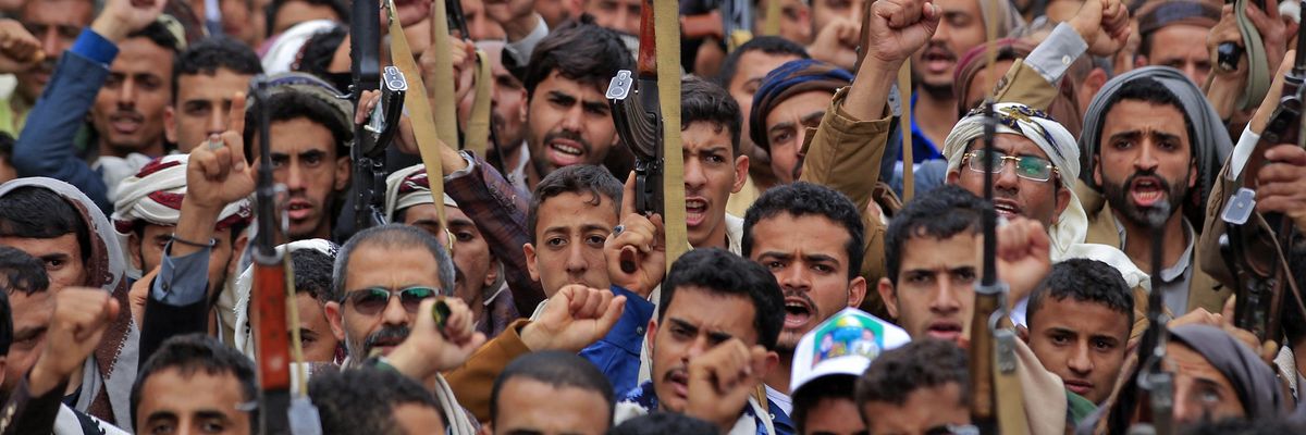 Supporters of Yemen's Huthi rebels during a rally