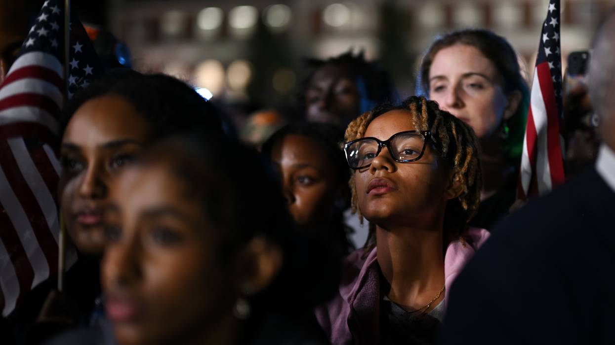 Supporters watch results come in during an election night watch party for Democratic presidential nominee, U.S. Vice President Kamala Harris
