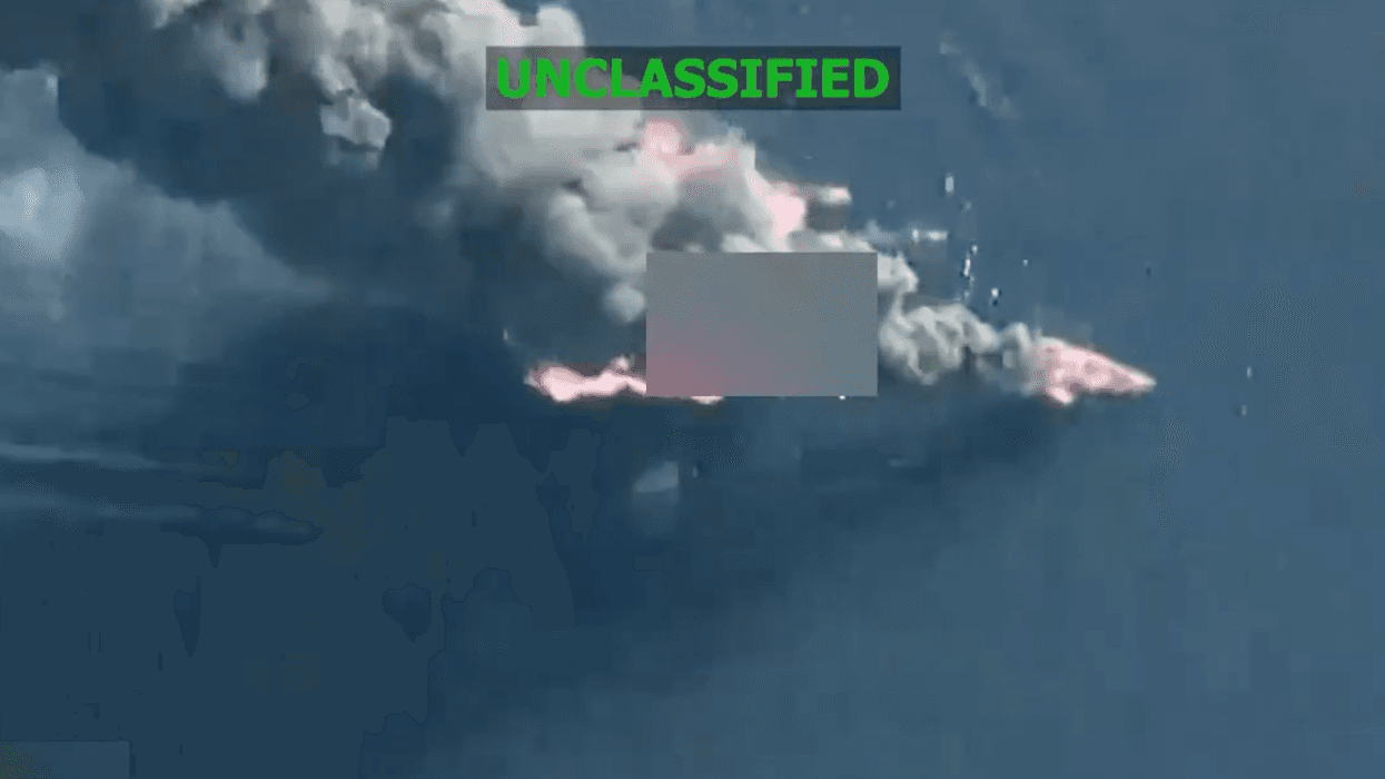 Surveillance footage of a Trump boat strike.