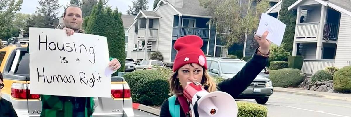 Tacoma For All tenants' rights protest.
