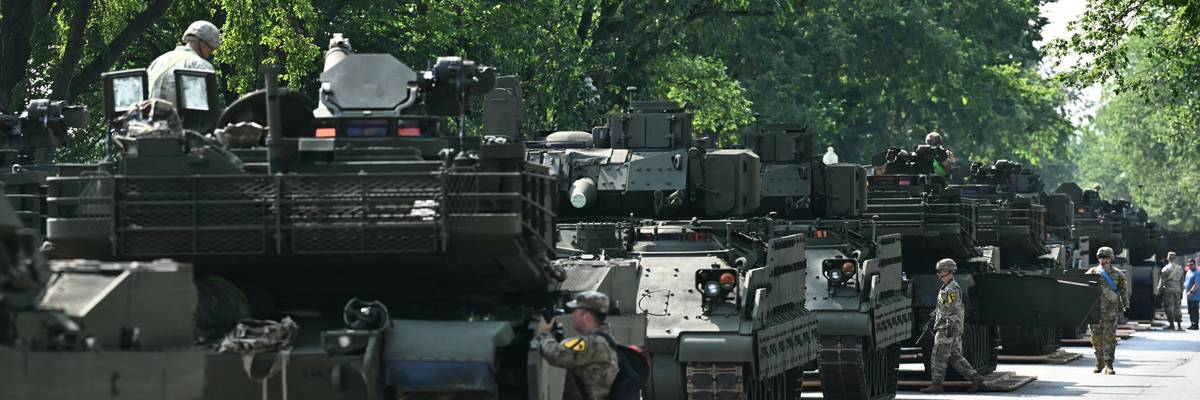 Tanks and military personnel line up in Washington, D.C.