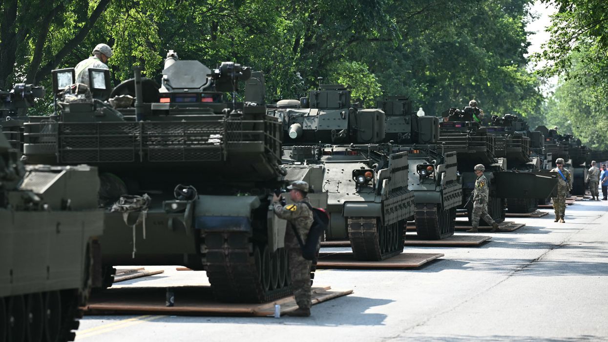 Tanks and military personnel line up in Washington, D.C.