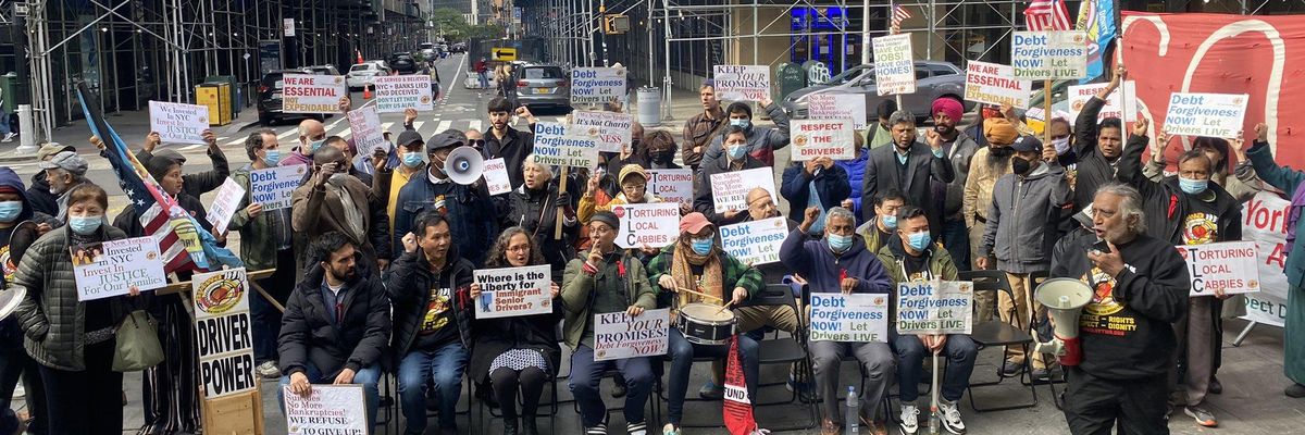 Taxi drivers in New York City demand debt relief.