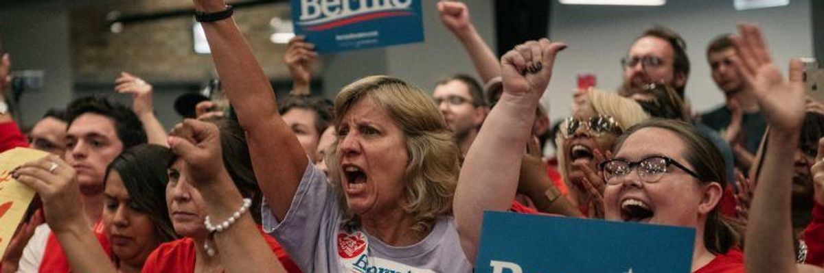 Teachers cheering for Bernie Sanders