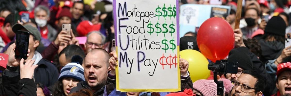 Teachers on strike over low wages.