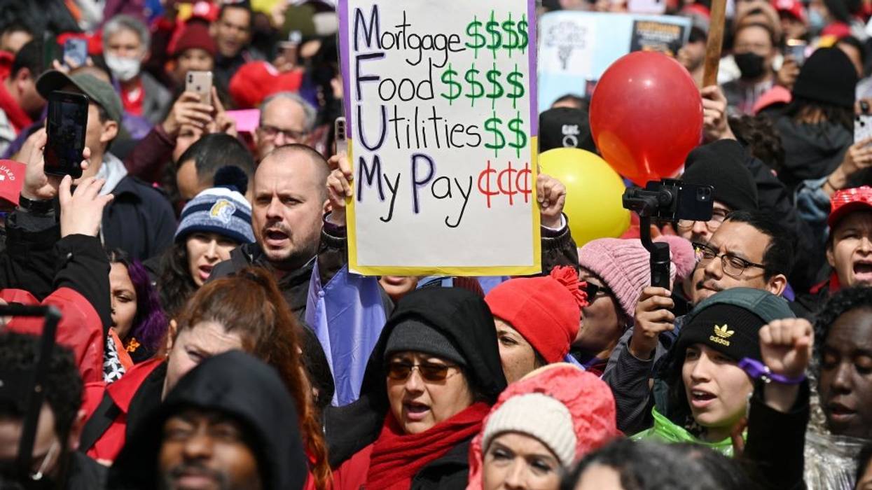 Teachers on strike over low wages.