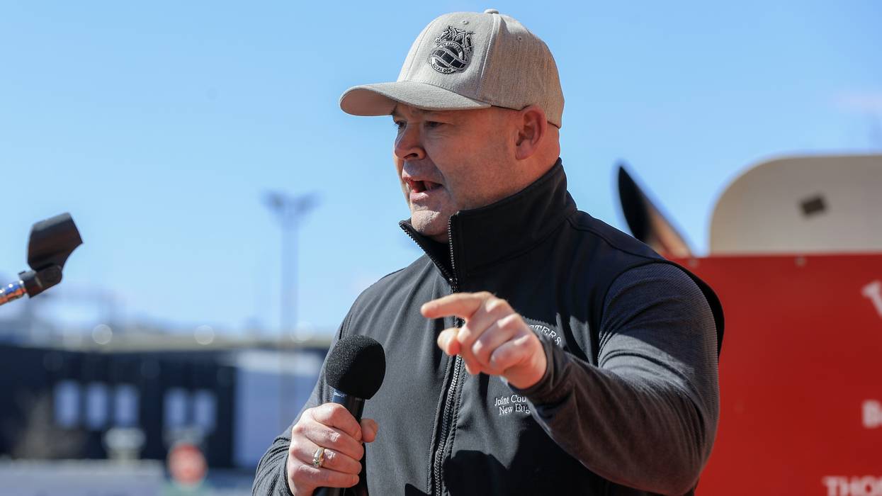 Teamsters president Sean O'Brien speaks at a rally with UPS workers