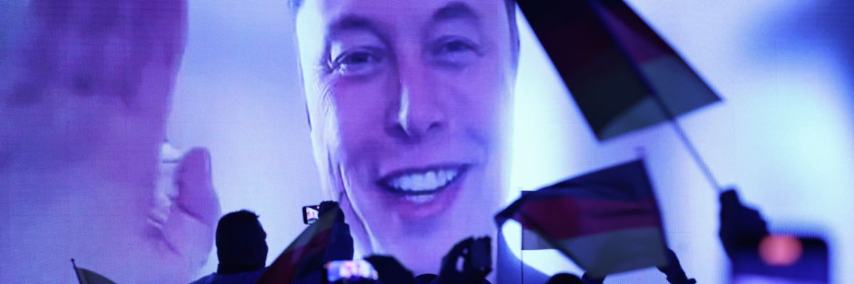 Tech billionaire Elon Musk speaks live via a video transmission during the election campaign launch rally of the far-right Alternative for Germany (AfD) political party.