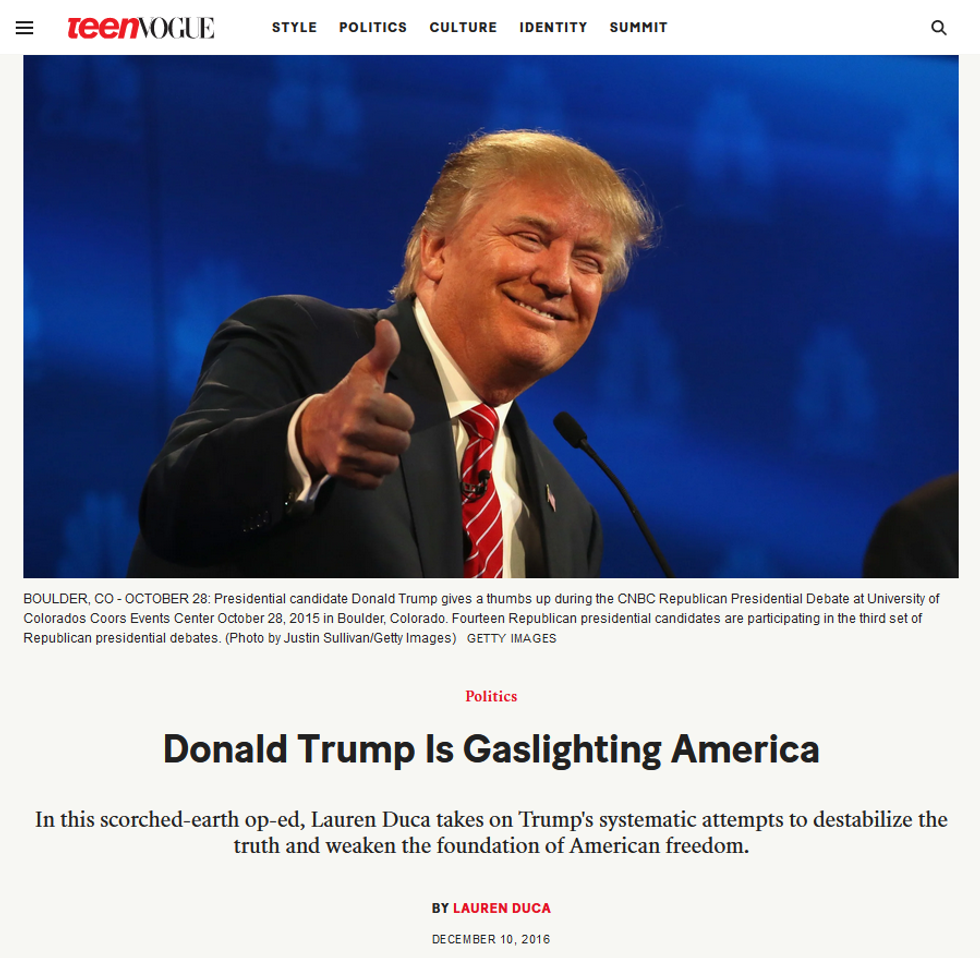 Teen Vogue: Donald Trump Is Gaslighting America