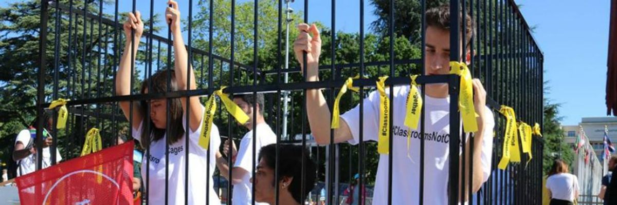 Teens in Cage Protest Trump Immigration Policies Outside UN, Demanding Action From Human Rights Council
