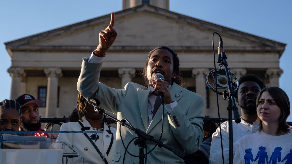 Tennessee State Rep. Justin Jones of Nashville speaks outside the state Capitol