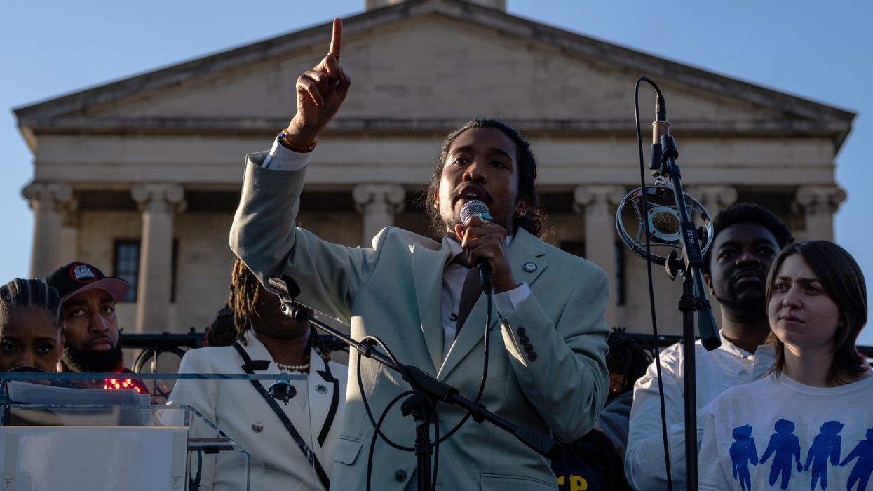 Tennessee State Rep. Justin Jones of Nashville speaks outside the state Capitol