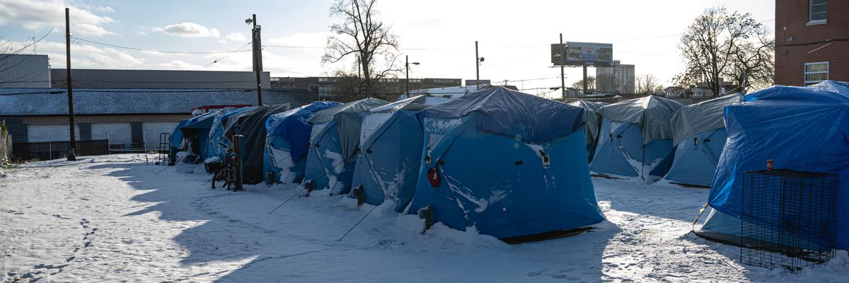 Tents for homeless in Kentucky in winter.