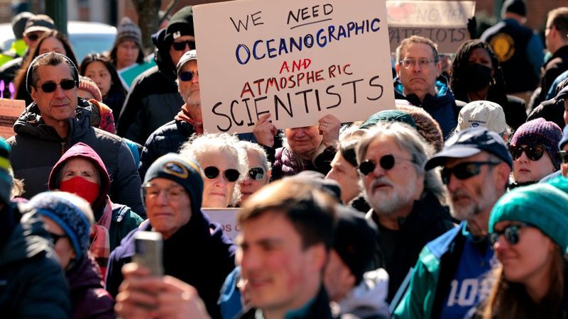Terminated Federal Workers And Supporters Rally At NOAA Over DOGE Cuts
