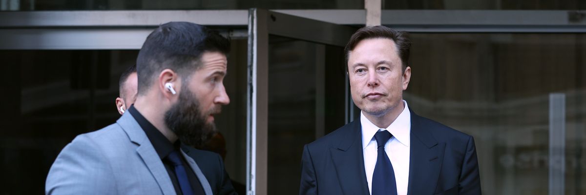 Tesla CEO Elon Musk leaves the Phillip Burton Federal Building on January 24, 2023 in San Francisco, California.