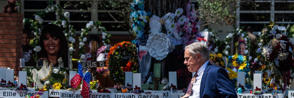 Texas Gov. Greg Abbott arrives at a memorial service in Uvalde