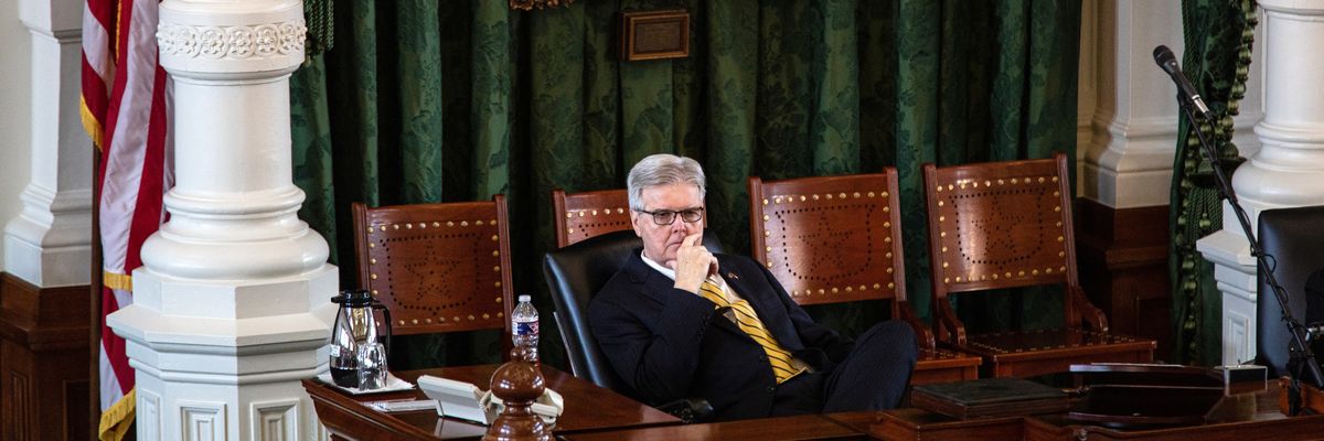 Texas Lt. Gov. Dan Patrick (R) listens to a state senator speak on September 20, 2021 in Austin.