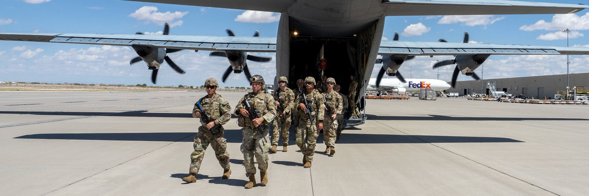 Texas National Guard troops deplane