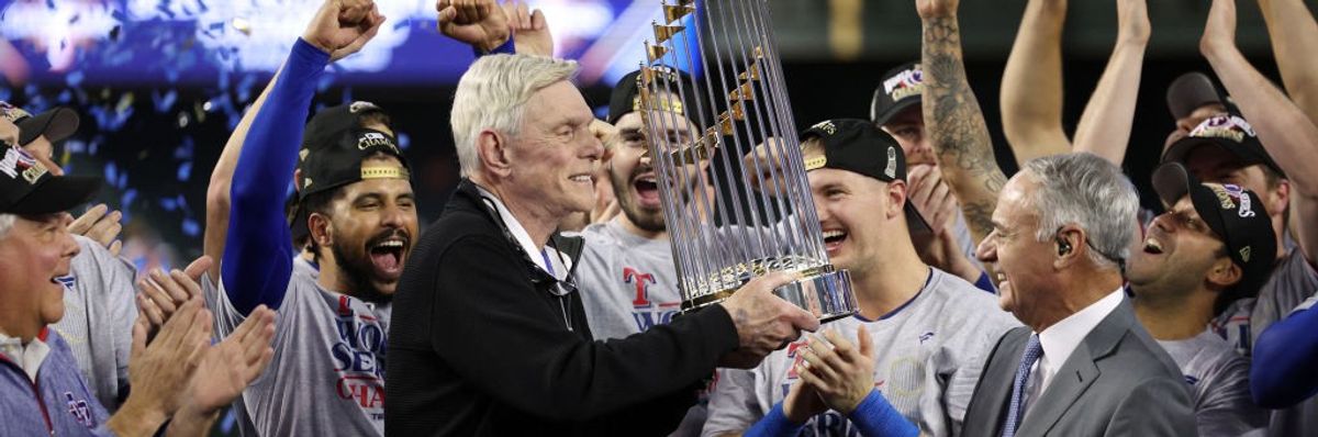 Texas Rangers owner Ray C. Davis handed the World Series trophy after 2023 victory