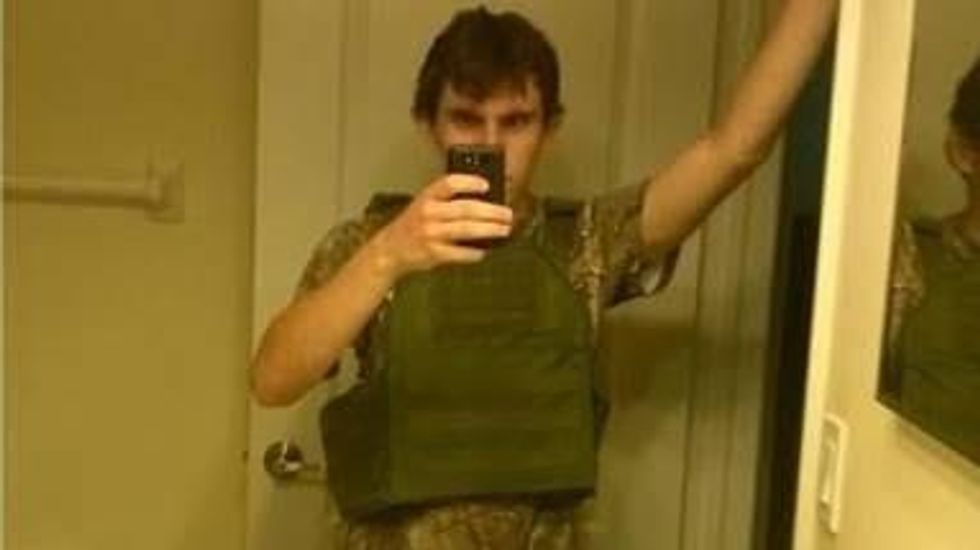 The Army is a brand. It grants licenses for retailers to sell official camouflage shirts and flak jackets, modeled here by Nikolas Cruz. Or, is he wearing a less desirable knock off?