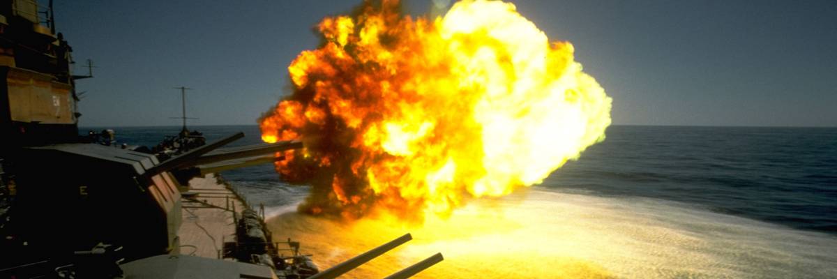 The Battleship Missouri Firing Its Guns