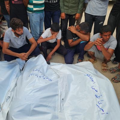 The bodies of Palestinians are seen at Nasser Hospital in Khan Younis, Gaza