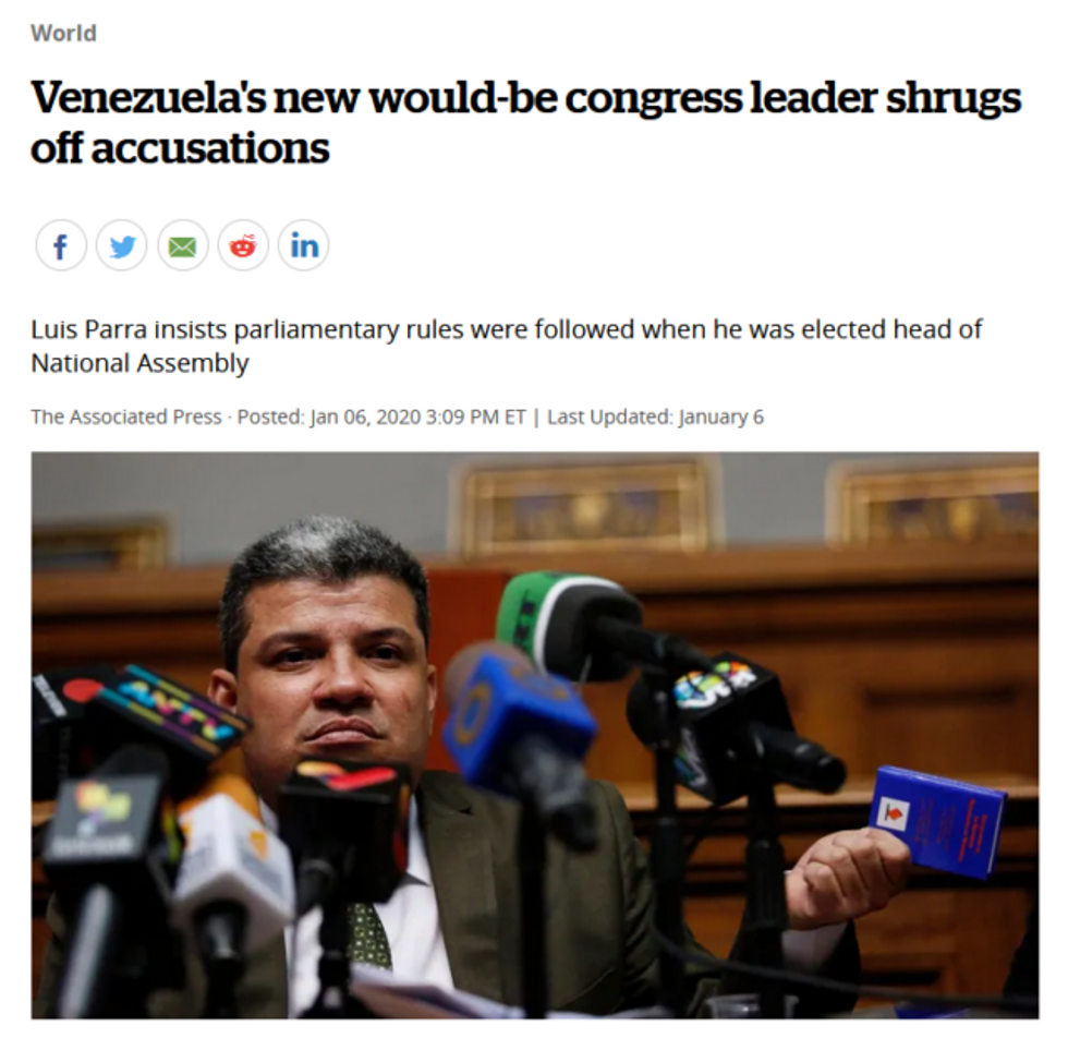 The CBC (1/6/20) has never referred to Juan Guaido as a