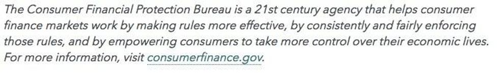 The CFPB mission as it used to appear.