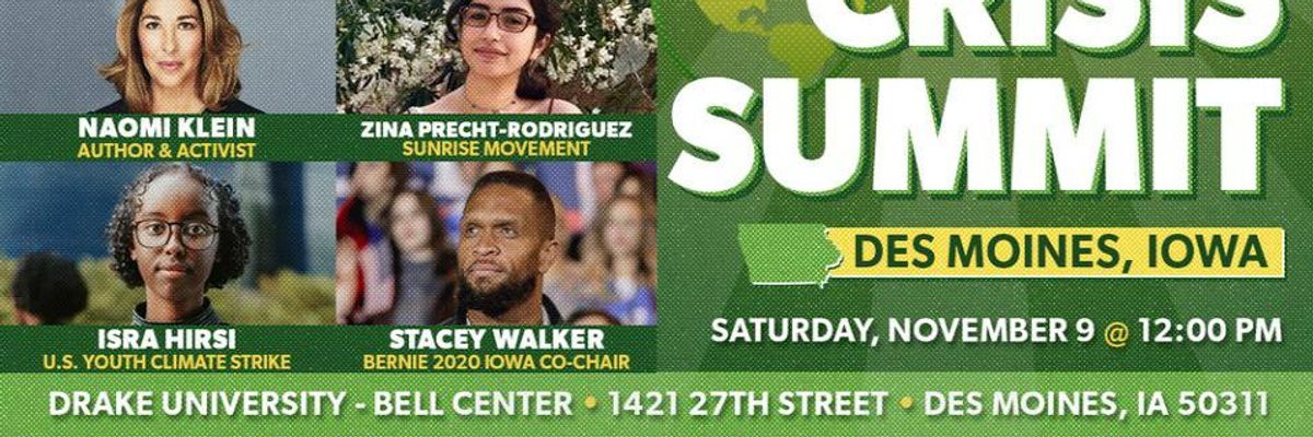Naomi Klein and Youth Environmental Leaders to Join Sanders and Ocasio-Cortez in Iowa for Climate Crisis Summit