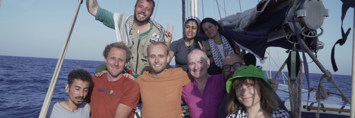 The crew of the Freedom Flotilla bound for Gaza with humanitarian aid