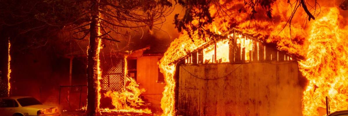 The Dixie fire rages in Greenville, California.