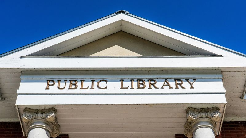 The entrance to a public library.
