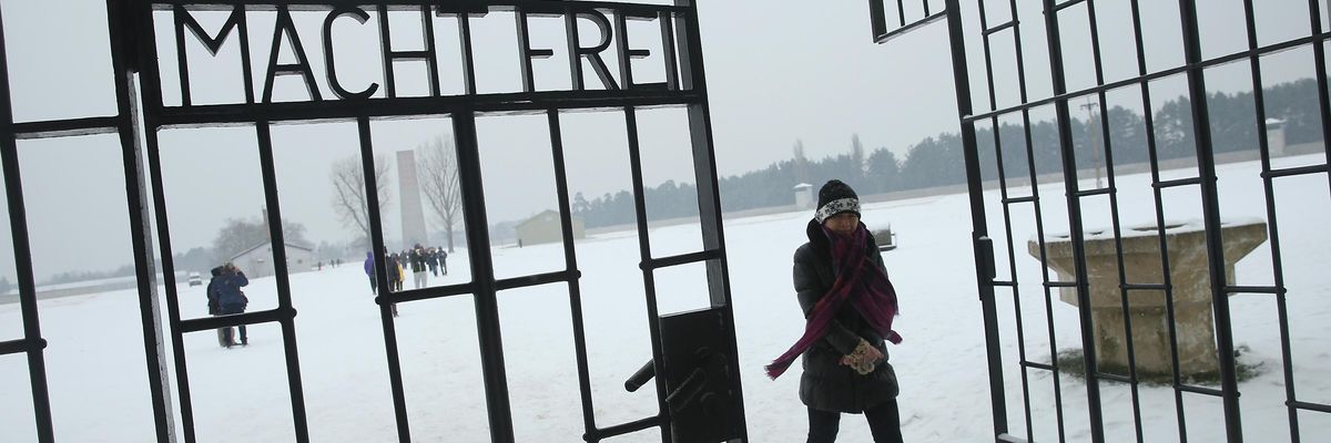 The gates at Sachsenhausen read "Arbeit Macht Frei" in German