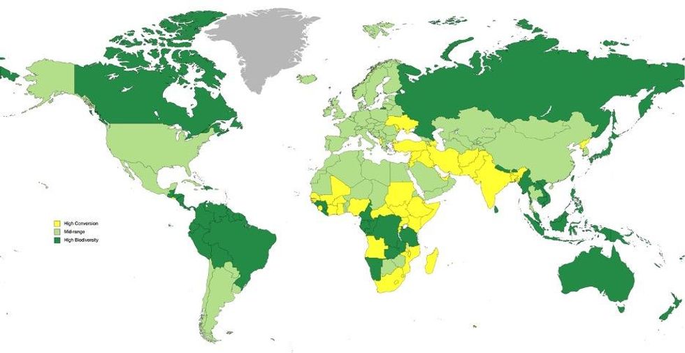 The GSN analysis of all countries larger than 2000 km2 finds that approximately one-third of the world's countries are classified as