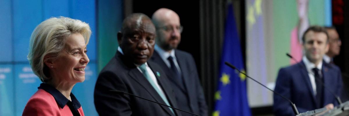 The head of the European Commission speaks during an event