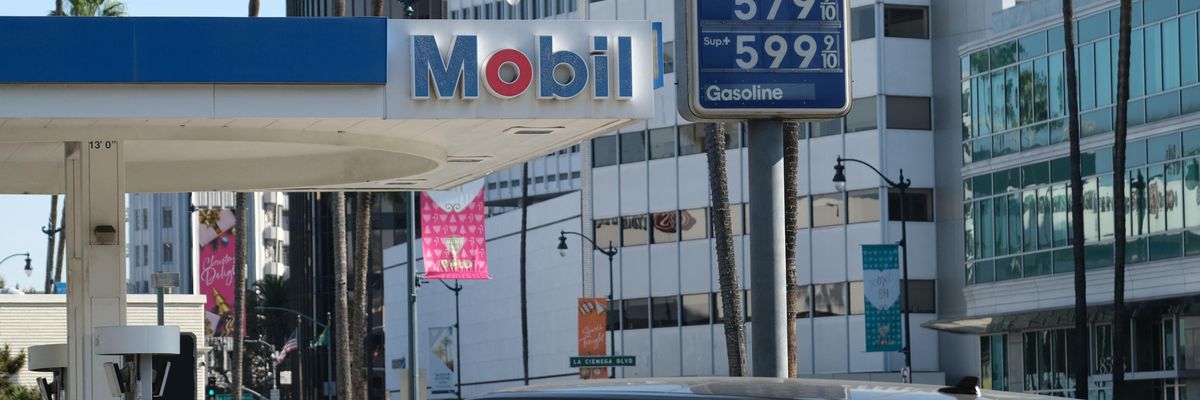 The high price of gasoline is displayed at a Los Angeles gas station on November 24, 2021