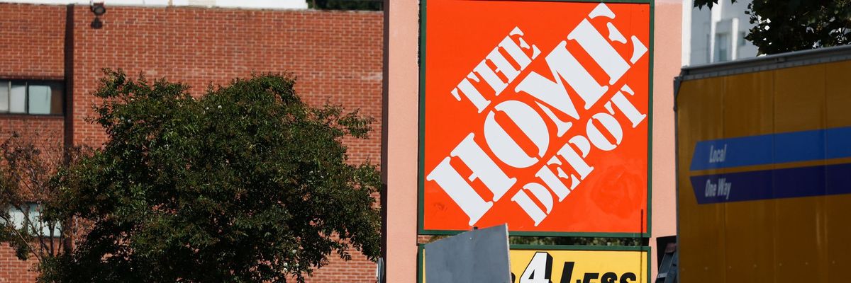 The Home Depot logo is displayed outside a store that was previously the site of US Customs and Border Protection arrests of day laborers