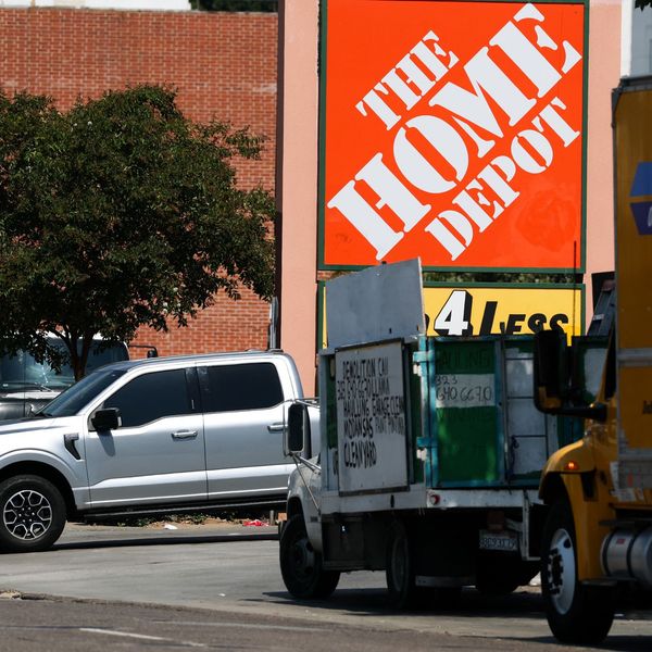 The Home Depot logo is displayed outside a store that was previously the site of US Customs and Border Protection arrests of day laborers