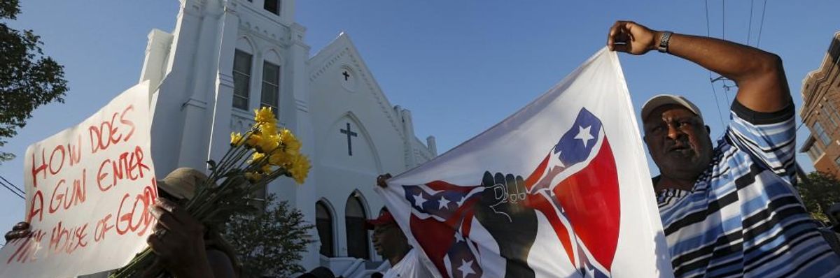 The 'March for Black Lives' passes by the Emanuel African Methodist Episcopal Church in Charleston, South Carolina