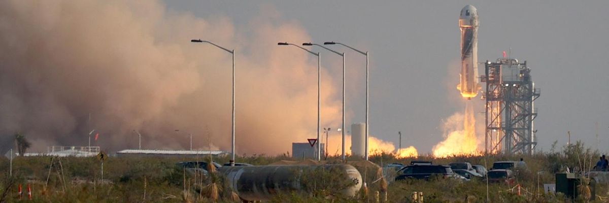 The New Shepard is seen launching into space from Van Horn, Texas