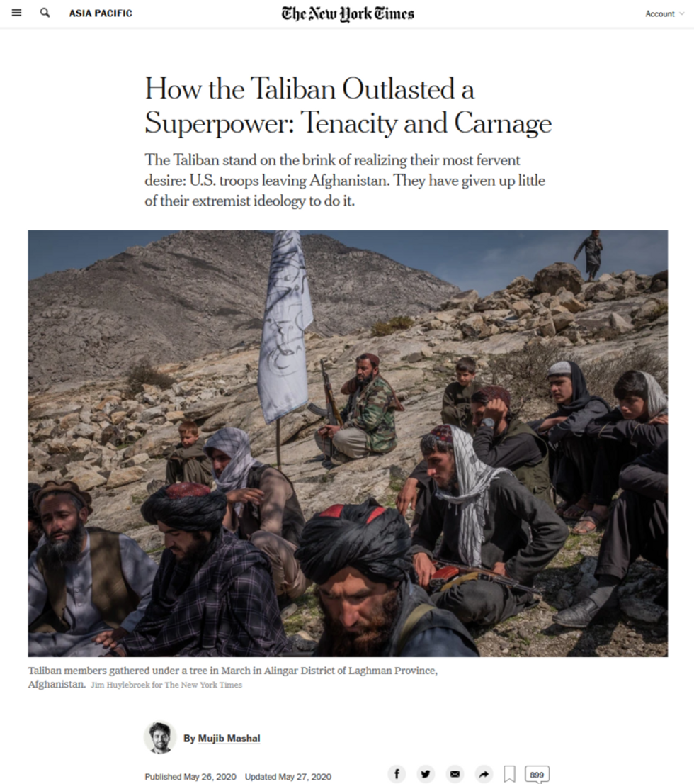 The New York Times (5/26/20) attributes the Taliban's continuing ability to recruit fighter to