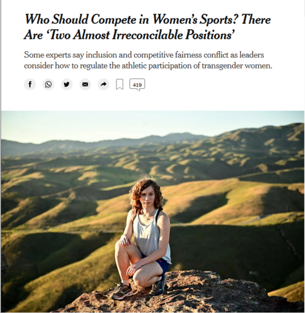 The New York Times (8/18/20) referred to inclusion of trans girls in athletics as
