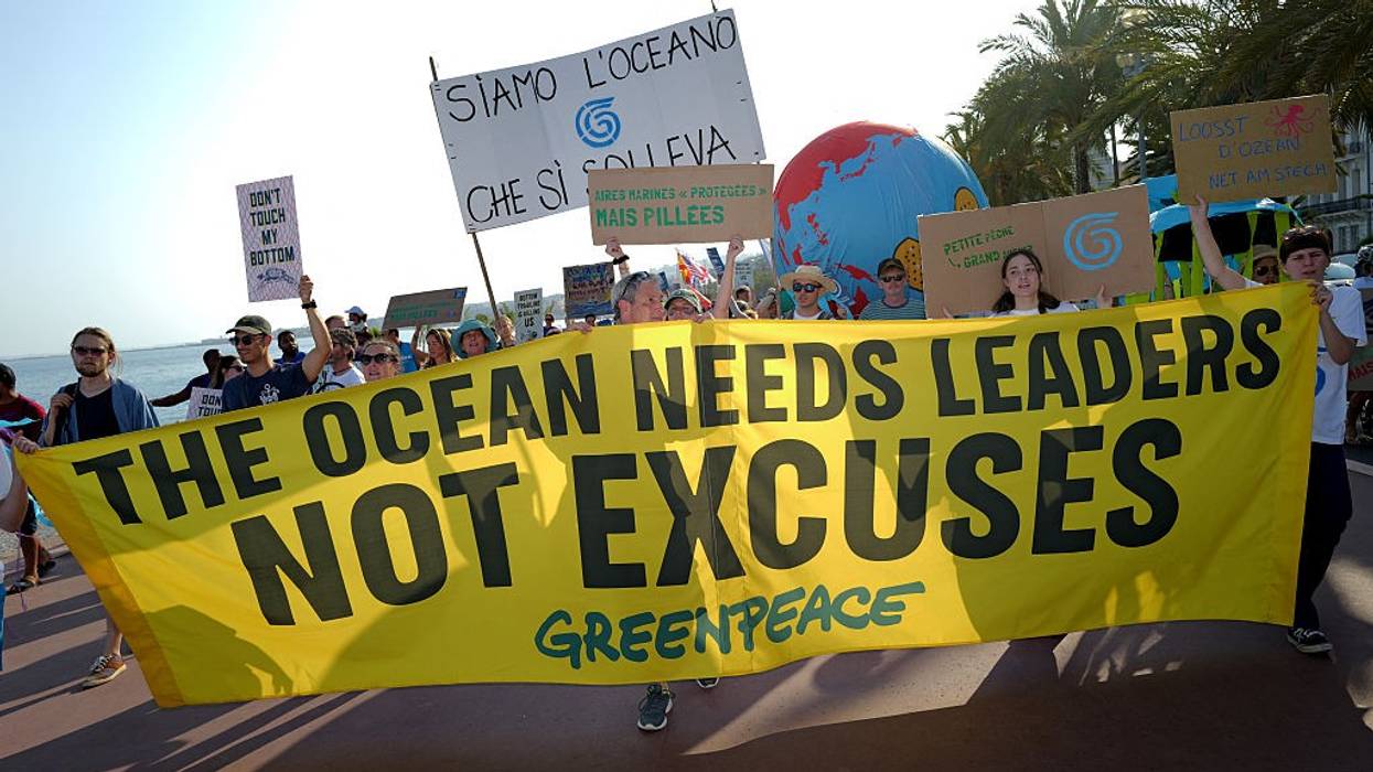 "The Ocean Needs Leaders—Not Excuses," says Greenpeace banner