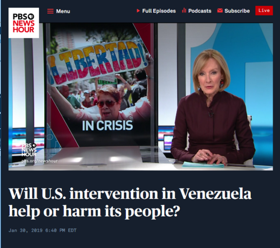 The PBS NewsHour (1/30/19) had a debate over intervention in Venezuela where the