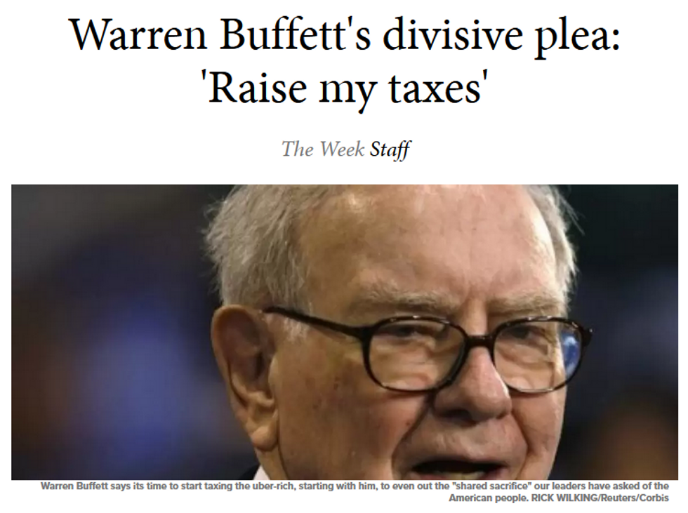 The range of opinion on Warren Buffet's proposal to tax the rich published by The Week (8/15/11) went from