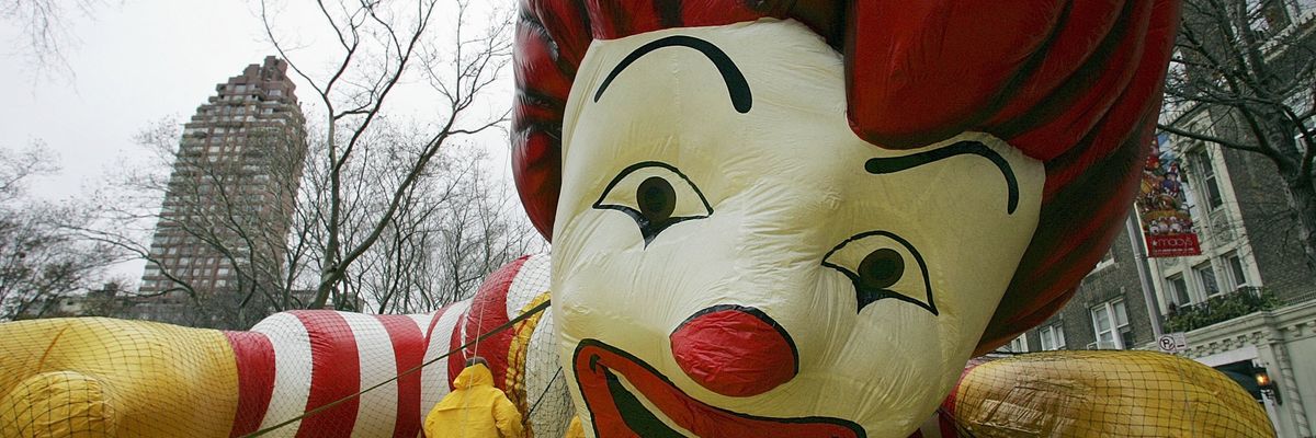 The Ronald McDonald balloon is inflated for a Macy's Thanksgiving Day Parade in New York.