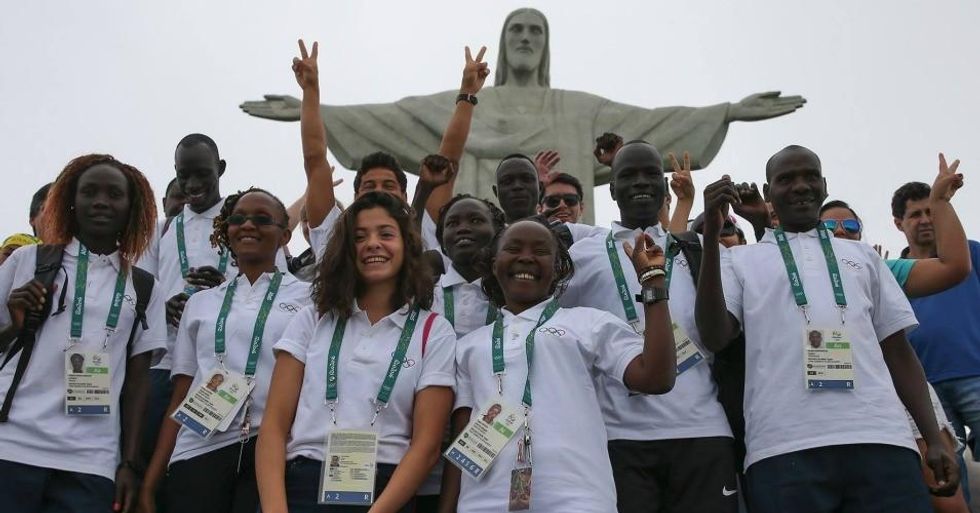 The ROT in front of Rio's famed Christ the Redeemer statue. (Photo: Getty)