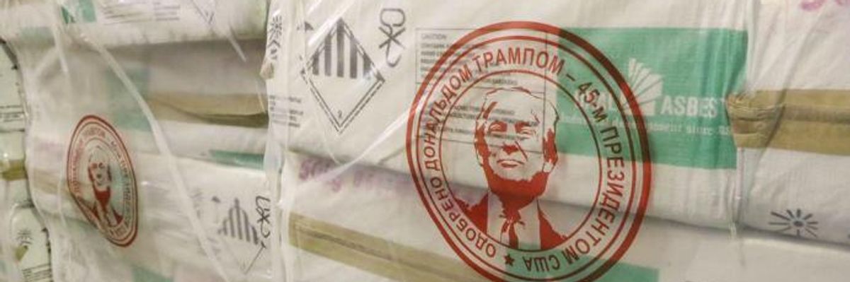 Russian Asbestos Company Puts Trump's Face, Seal of Approval, on Pallets of Its Products
