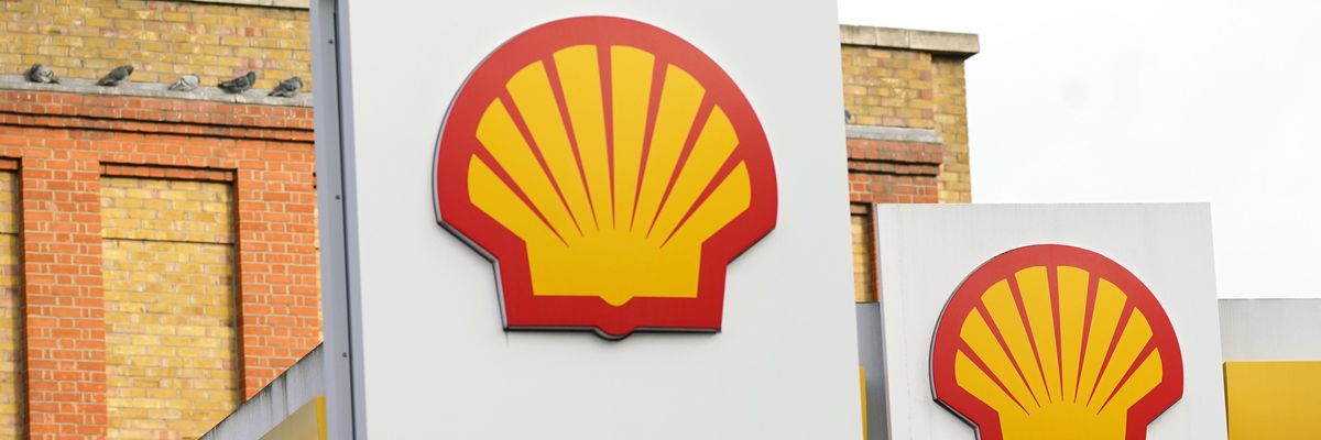 The Shell logo is pictured at a gas station in London 